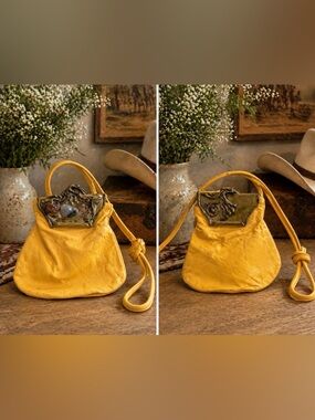 Yellow Leather crossbody Bag with Decorative Metal Accent